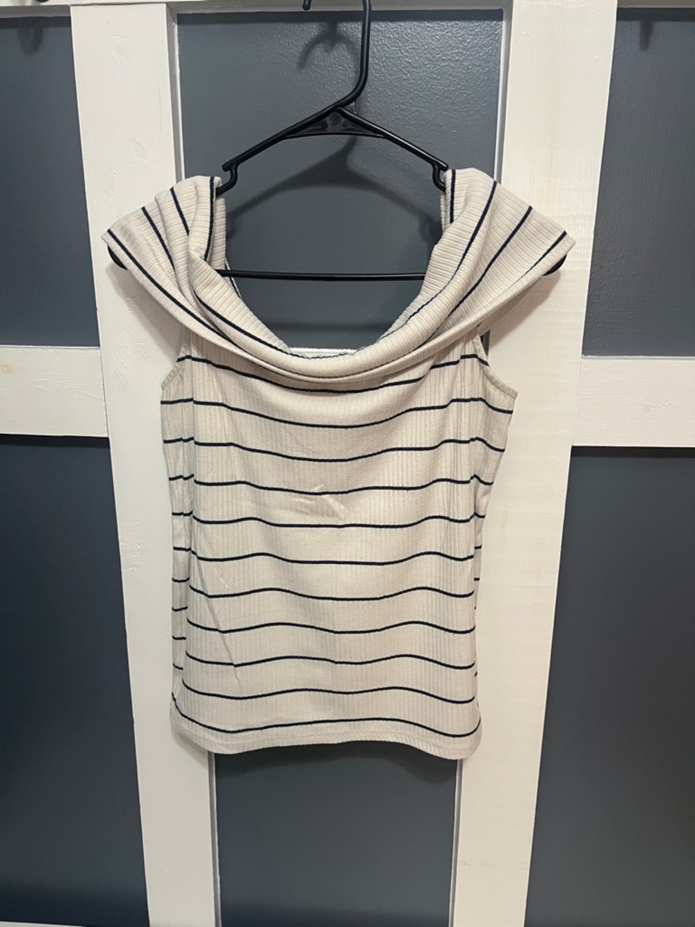 a new day Cream Ribbed Boatneck Tank with Black Stripes